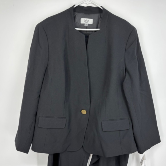 Le Suit Womens 24W Single Button Blazer Slim Fit Pants Suit Black Office Career - Picture 3 of 16